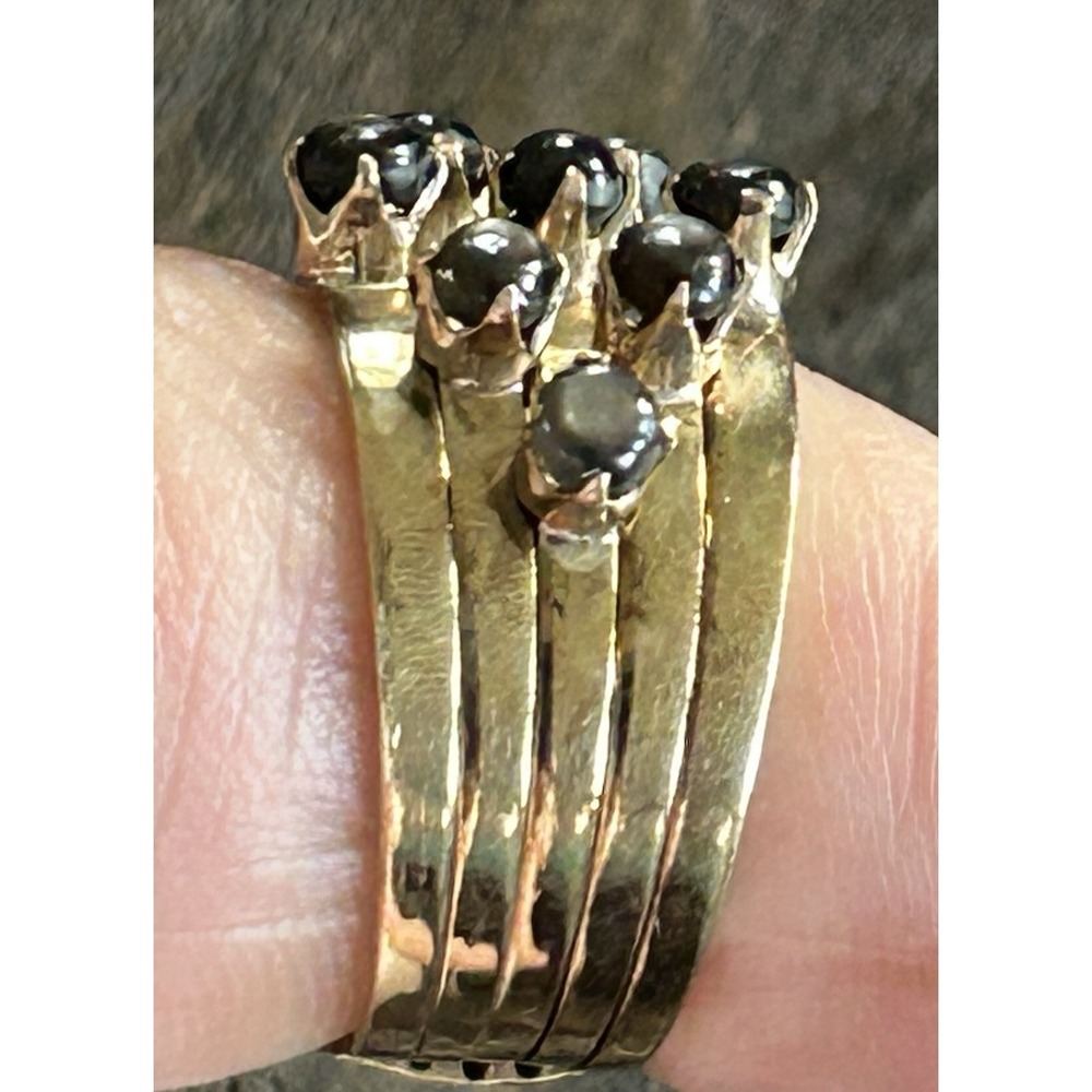 Vintage Tahitian Black Pearl and 14K Five Band Harem Statement Ring - Picture 8 of 9